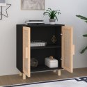 VidaXL Komoda, czarna, 60x30x70 cm, lita sosna i naturalny rattan