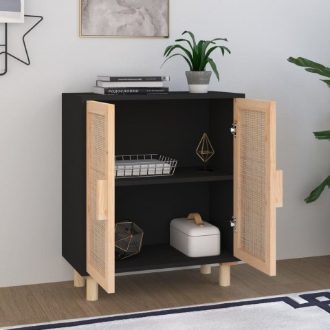 VidaXL Komoda, czarna, 60x30x70 cm, lita sosna i naturalny rattan