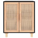 VidaXL Komoda, czarna, 60x30x70 cm, lita sosna i naturalny rattan
