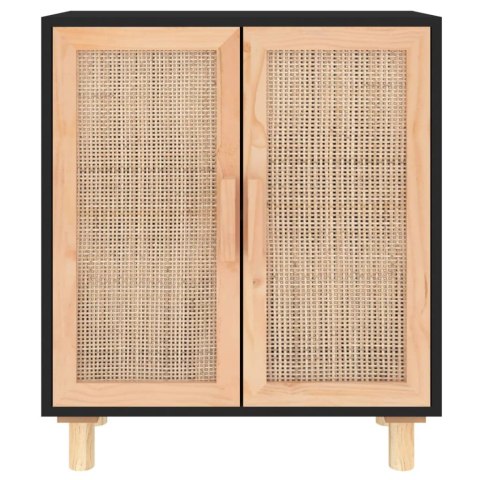 VidaXL Komoda, czarna, 60x30x70 cm, lita sosna i naturalny rattan
