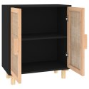 VidaXL Komoda, czarna, 60x30x70 cm, lita sosna i naturalny rattan