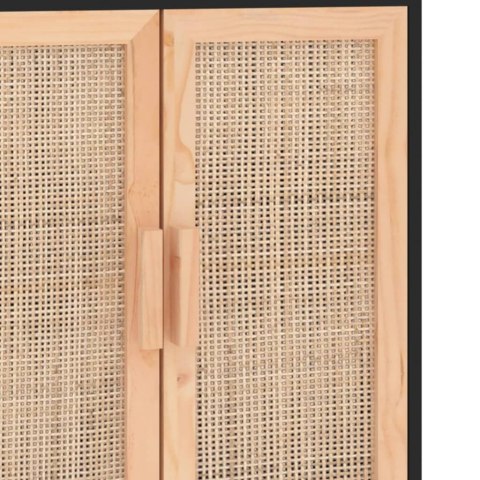 VidaXL Komoda, czarna, 60x30x70 cm, lita sosna i naturalny rattan