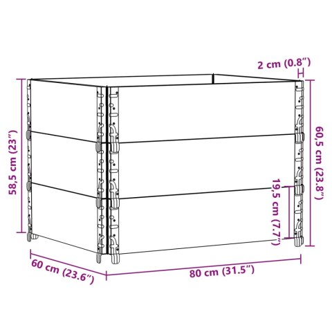 VidaXL Nadstawki paletowe, 3 szt., czarne, 80x60 cm, drewno sosnowe