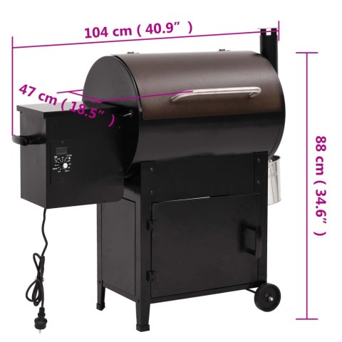 GRILL NA PELLET Z KOMINEM WĘDZARNIA 6W1 ŻELAZNY CZARNY DUŻY RUSZT 104 CM