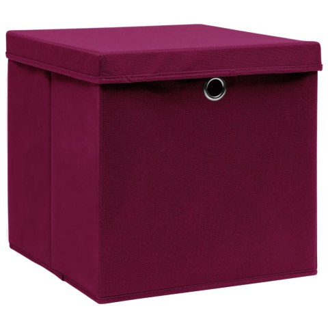 VidaXL Pudełka z pokrywami 10 szt. ciemnoczerwone 32x32x32 cm, tkanina