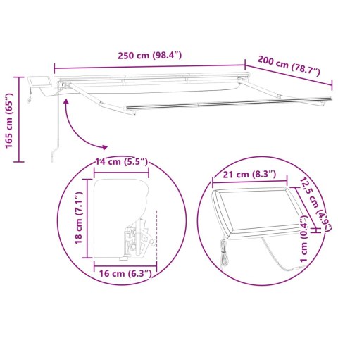 VidaXL Ręczny ramowy zewnętrzny markizowy z LED Antracyt 2,5 x 2 m