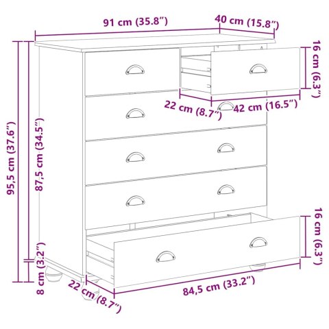 VidaXL Komoda ASKIM Brązowy 91 x 40 x 95,5 cm Lite drewno sosnowe