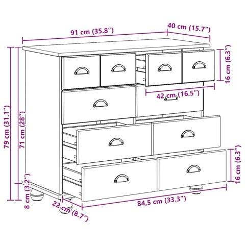 VidaXL Komoda ASKIM Brązowy 91 x 40 x 79 cm Lite drewno sosnowe