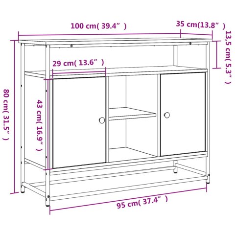 VidaXL Komoda, szary dąb sonoma, 100x35x80 cm, materiał drewnopochodny