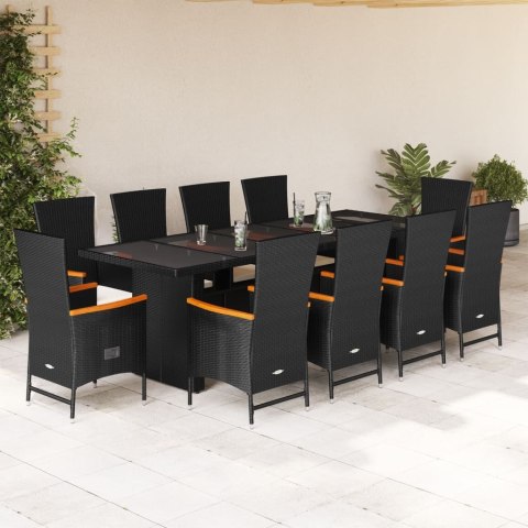 VidaXL 11-cz. zestaw mebli do ogrodu, z poduszkami, czarny rattan PE