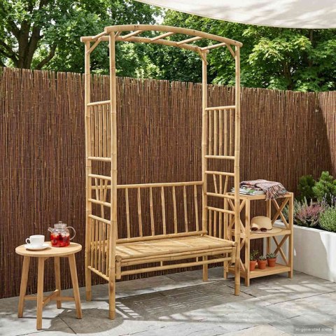 VidaXL Łuk ogrodowy z ławką Naturalny 115 x 50 x 205 cm Bambus