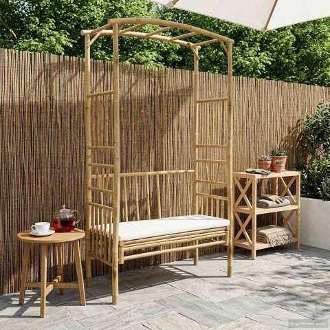 VidaXL Łuk ogrodowy z ławką Naturalny 115 x 50 x 205 cm Bambus