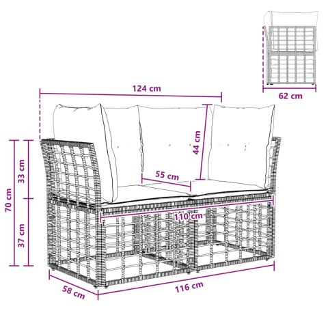 VidaXL Ogrodowy loveseat 2 pcs Czarny i Ciemnoszary polirattan