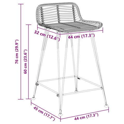 VidaXL Stołek barowy 2 pcs naturalny 44 x 45 x 76 cm Rattan i Stal