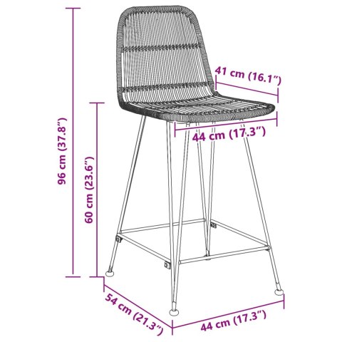 VidaXL Stołek barowy 2 pcs naturalny 44 x 54 x 96 cm Rattan i Stal
