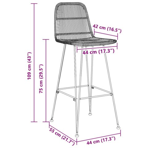 VidaXL Stołek barowy 2 pcs naturalny 44 x 55 x 109 cm Rattan i Stal