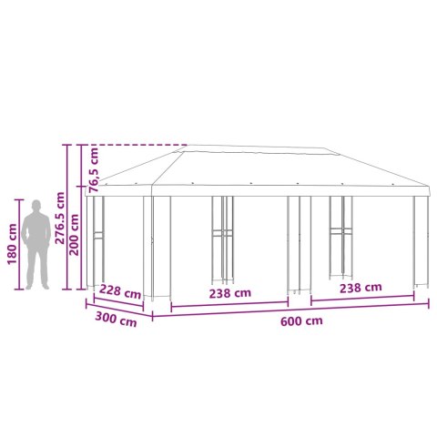 VidaXL Altana ogrodowa 6 x 3 m Czarny Poliester i Stal 190
