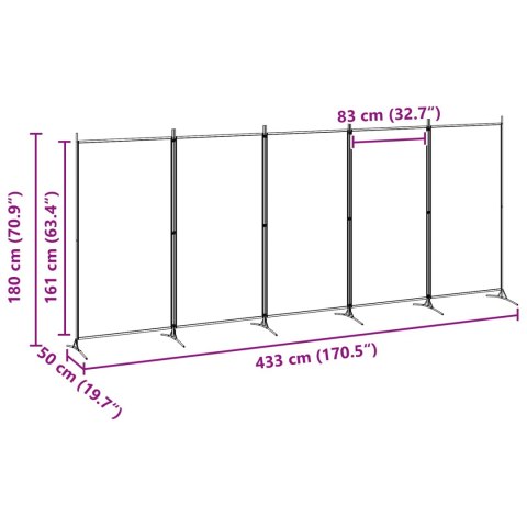 5-PANELOWY PARAWAN BEŻOWY 433X180CM TKANINA