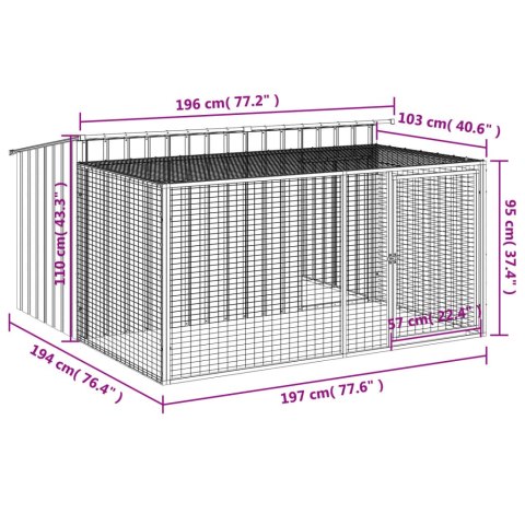 DOMEK DLA PSA Z WYBIEGIEM ANTRACYTOWY 197X194X110CM OCYNKOWANA STAL