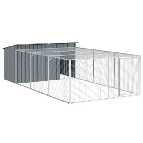 VidaXL Domek dla psa z wybiegiem antracytowy 197x396x110 cm ocynkowana stal