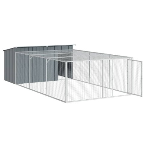 VidaXL Domek dla psa z wybiegiem antracytowy 197x396x110 cm ocynkowana stal
