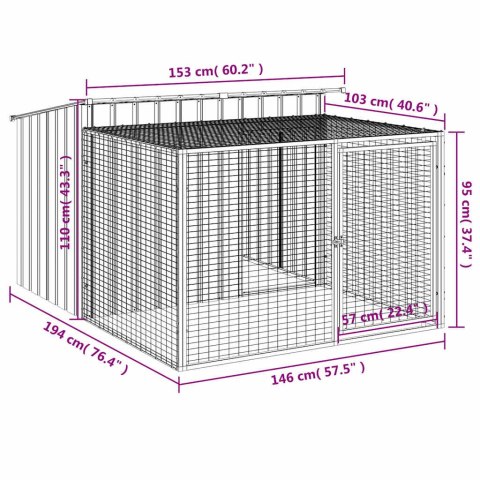 VidaXL Domek dla psa z wybiegiem antracytowy 153x194x110 cm ocynkowana stal